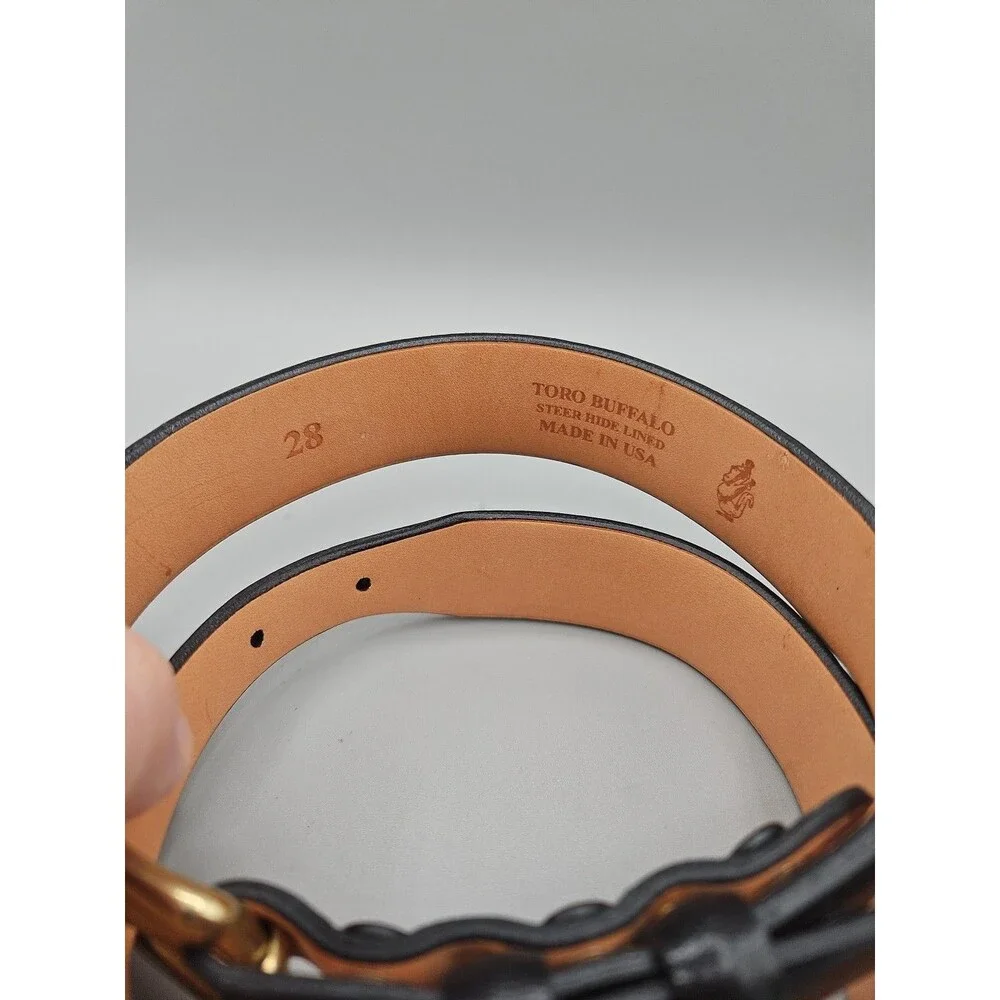 Men's Black Asian Buffalo Crescent Leather Belt Handcrafted In USA 28
